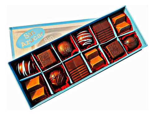 Chocolate Artesanale Sin Azúcar En Caja Para Regalo 12pzs