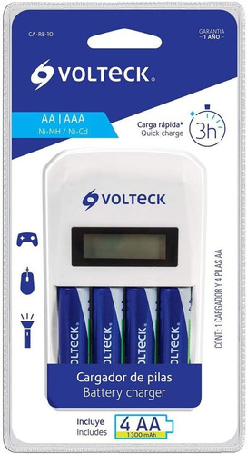 Cargador De Pilas Aa Y Aaa Rapido Con 4 Pilas Voltech 46046