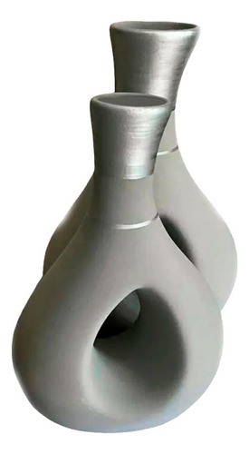 Par De Vasos Furados Em Cerâmica Fosca De Aparador Silver