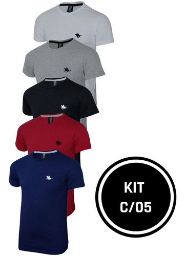Imagem 1 de 6 de Kit 05 Camisetas Masculinas Blusa Camisa Slim Lisa Basic