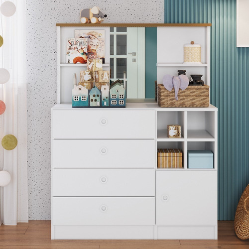 Cômoda Infantil Com Espelho House A05 Branco - Mpozenato