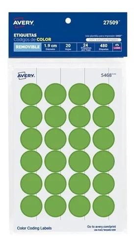 3 Paq Etiqueta Circular Verde Neon 1.9cm Avery Paq C/480
