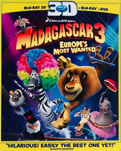 Madagascar 3, Dvd + Blu-ray + Blu-ray 3d Seminuevo