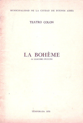 Programa La Boheme Teatro Colon 1970