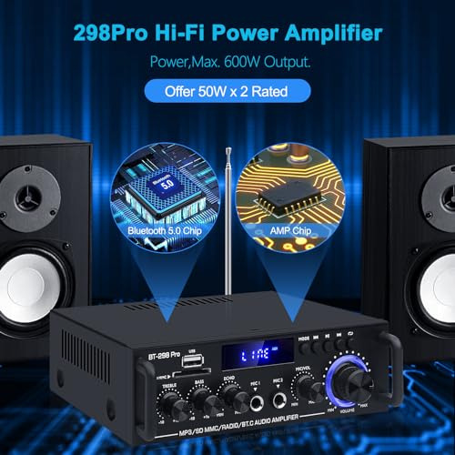 Amplificador Hifi Bt-298pro 50w: Audio Bluetooth Y Control R