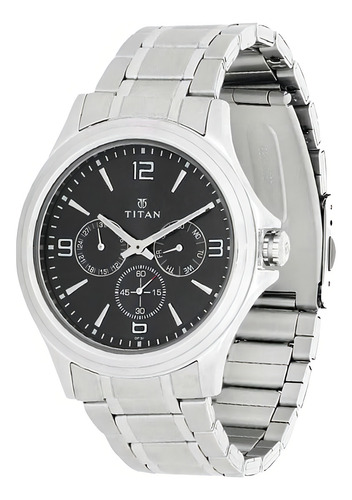Reloj Cronógrafo Para Hombre, Cuarzo, Resistente Al Agua, Correa De Acero Inoxidable, Plata/negro - Titan Workwear