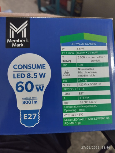 Focos Led Member's Mark 8.5 W Luz Blanca Con 10 Piezas