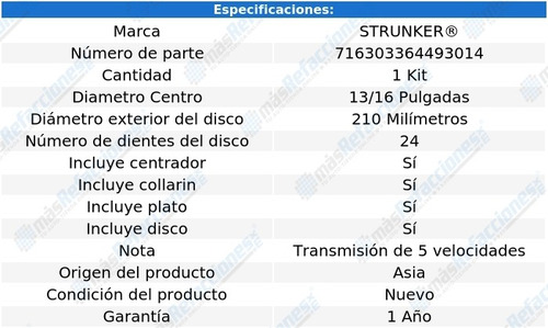 Clutch Volkswagen Pointer L4 2.0l 2000-2003 Strunker