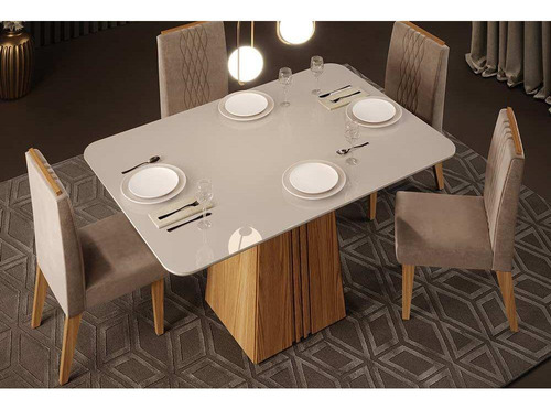 Mesa Jantar Italia C/ Tampo Madeirado C/ Vidro 120x90cm Cedr
