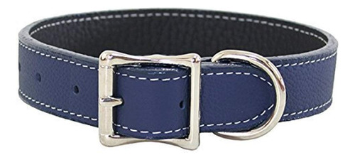 Collar De Piel Italiana De Lujo Para Perro Toscana, Azul Mar