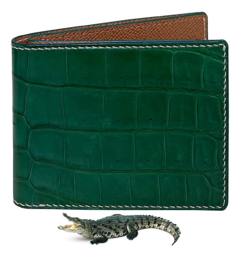 Cartera Plegable Delgada De Cuero Verde Para Hombres Costura