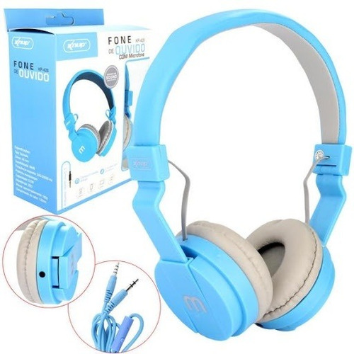 Fone De Ouvido Headphone P2 Arco Microfone Celular Azul