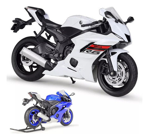 Welly Yamaha Yzf R6 Miniatura Metal Moto Con Soporte 1/12