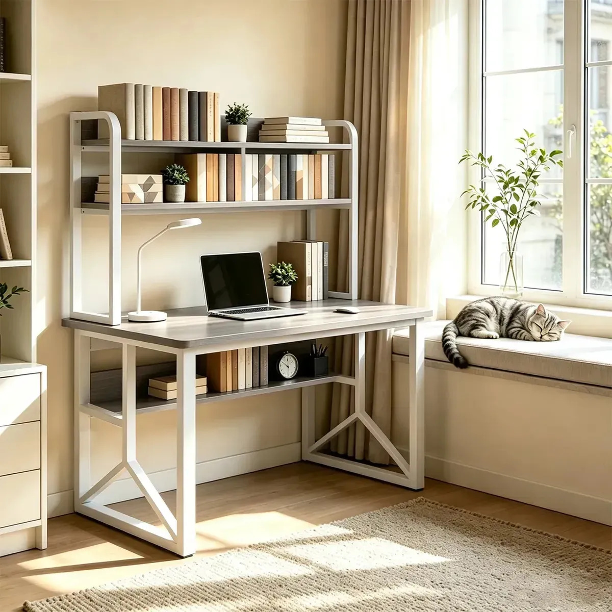Escritorio Moderno Con Librero 100cm Gris Y Estantes escritorios para oficina escritorio para pc escritorio para computa