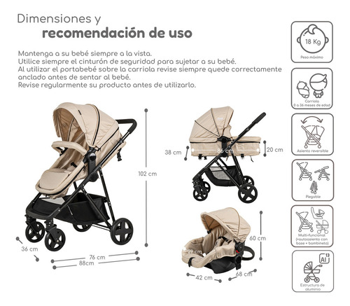 Carriola D Bebe Travel System Prince Con Autoasiento Color Negro Chasis Arena