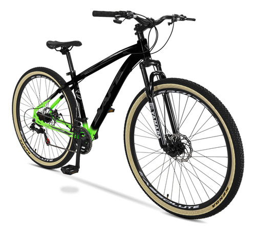 Bicicleta Mountain Bike Aro 29 Safe 21 Marchas Freio À Disco Cor Preto + Verde Neon Tamanho Do Quadro 19