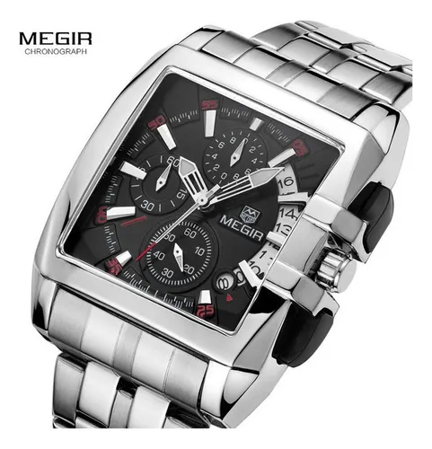 Reloj Megir Chronograph Con Correas Cuadradas De Acero