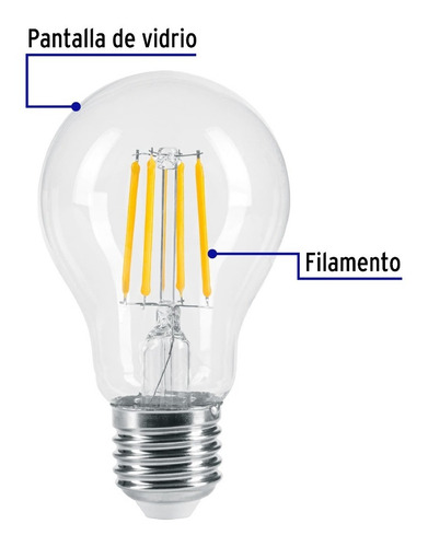 Lámpara Led Tipo A19 6 W Con Filamento Luz Cálida, Blíster
