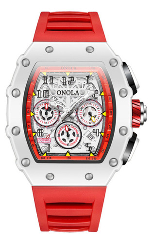 Relojes De Silicona Con Calendario De Cuarzo Onola Skeleton Color De La Correa Rojo