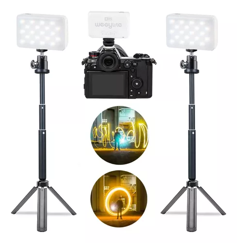 Luz de video LED para cámara, kit de iluminación de fotografía RGB (2  paquetes) con soporte de trípode ajustable, control remoto, regulable 6500  K