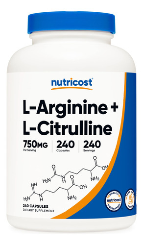 Nutricost L-arginina L-citrulina Complex 750 Mg, 240 Cápsula