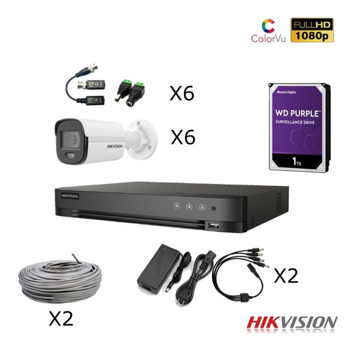 Kit Dvr Acusense 8ch + 6 Colorvu 1080p + Hdd 1tb Hikvision 