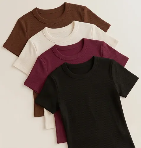 Kit 4 Blusas Femininas Ribana Canelado Estilosa Básica