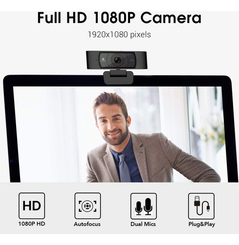 Cámara Web 1080p Usb Con Micrófono Y Cubierta