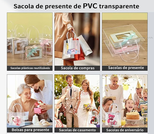 20 Sacolas De Presente Com Alça Transparente