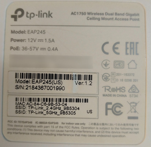 Access Point Tp-link Omada Eap245 V1 Dual Band! (Usado)