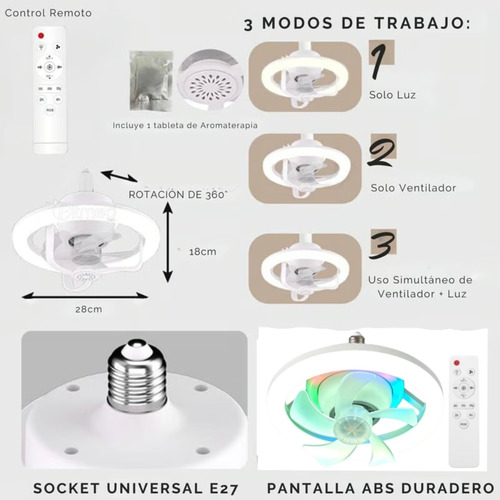 Ventilador Foco Lampara Led Rgb Socket 360° 50w Control