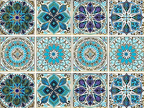 Mandala - Juego De Pegatinas Decorativas Azulejos, 12 U...