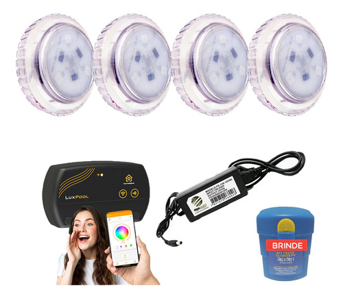 Kit Iluminação Led Piscina Até 80m² - 4 Leds 9w + Smartlux