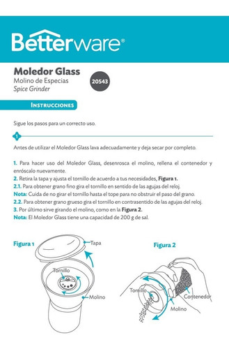Molino Pimienta Sal Betterware Vidrio Moledor Especias Ofert