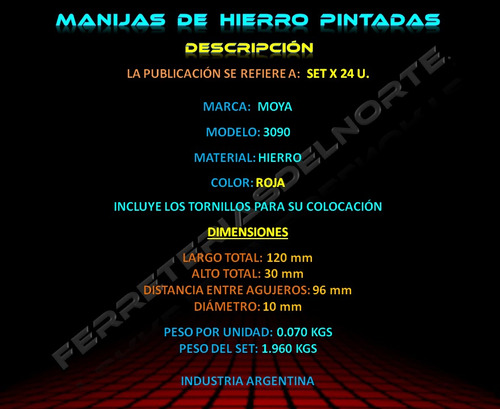Manija 96 Mm Hierro Rojo X 24u - 3090 R - Fdn