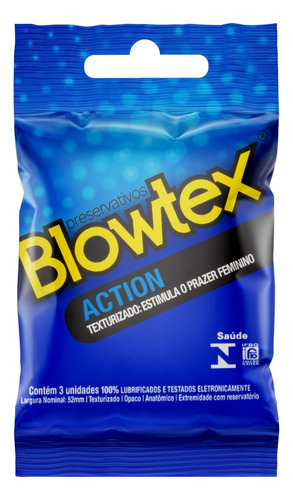 Preservativo Lubrificado Action Blowtex Pacote 3 Unidades