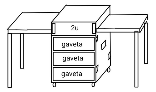 Case 3 Gavetas + 2u Rack + 2 Tampas Vira Bancada Lateral