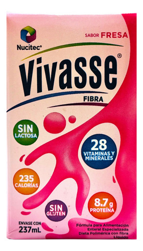 Vivasse Dieta Polimérica Sabor Fresa Con Fibra Pack 30 Pz.