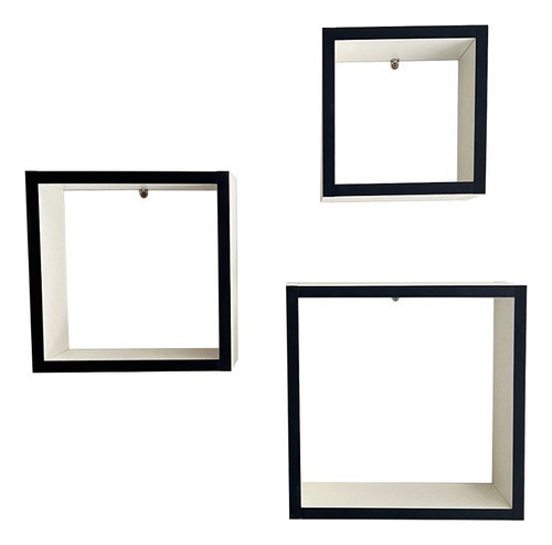 Kit de 3 nichos cuadrados mate en color blanco con bordes negros