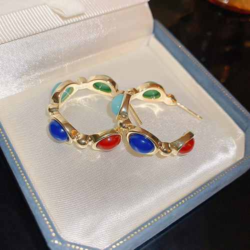 Pendientes En Forma De C De Colores Retro De Moda Fm Fashio