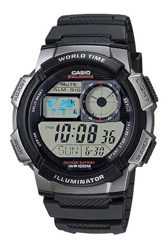 Reloj Casio Ae1000 Hora Mundial, 10 Años De Batería, 100mts Correa Plateado