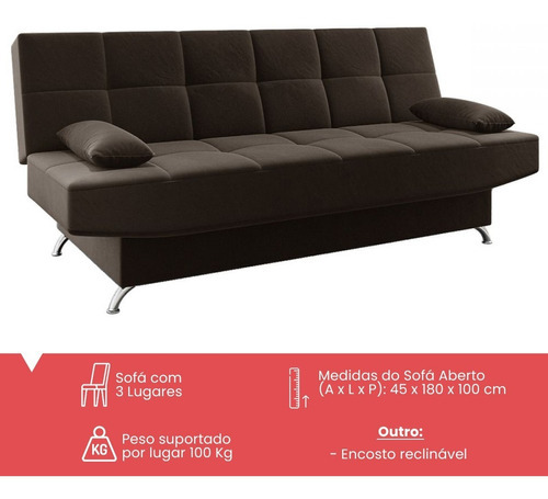 Sofá Cama Loft Reclinável Fume - Viero Móveis Cor Marrom Desenho do tecido Não possui