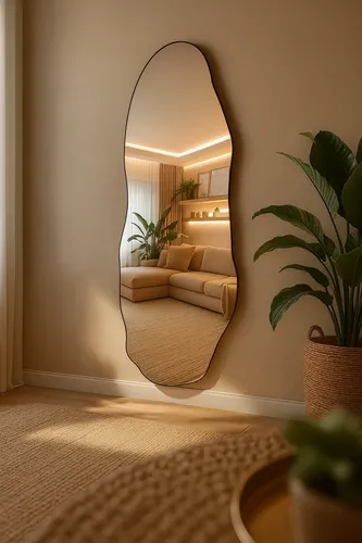 Espelho Grande Corpo Inteiro 115x40 Moderno Orgânico Luxo Sem Moldura