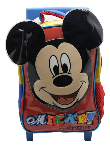 Mochila Escolar Minnie Mouse University Con Carro Color Rojo Diseño De La Tela Liso