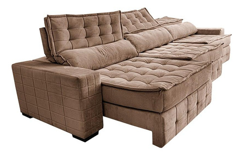 Sofá Retrátil 4,15m Cama Inbox Big Puffer. Com Softgel d40 Cor Castor