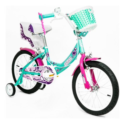 Bicicleta Infantil Paseo Rodado 16 Gts Con Rueditas Canasto Color Verde/rosa