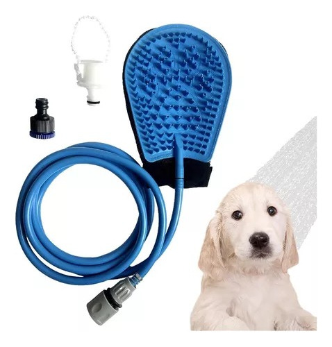 Guante Tipo Manopla 2 En 1 Para Baño Mascota Perro Con Agua Color Azul