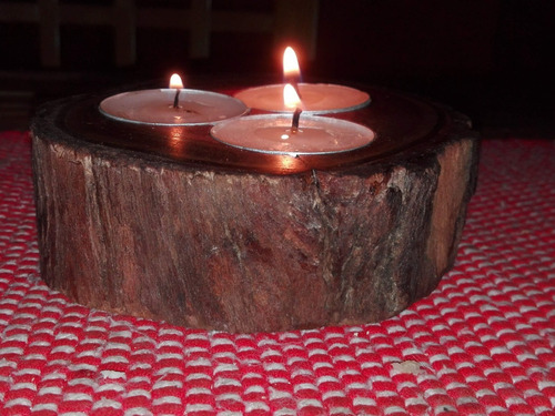 Imagen 2 de 5 de Candelabro Artesanal Madera Natural, Porta Velas