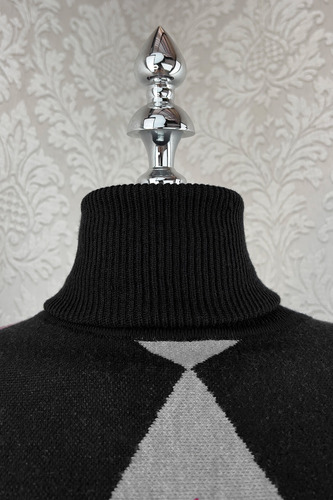 Sueter Largo Oversize Tejido Punto Stretch Cuello Alto Rayas