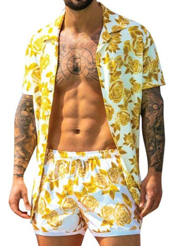 Men's Floral Printed Tracksuit Casual Button Down Beach